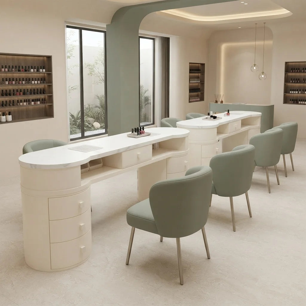 High-End Manicure Table with Storage Cabinets