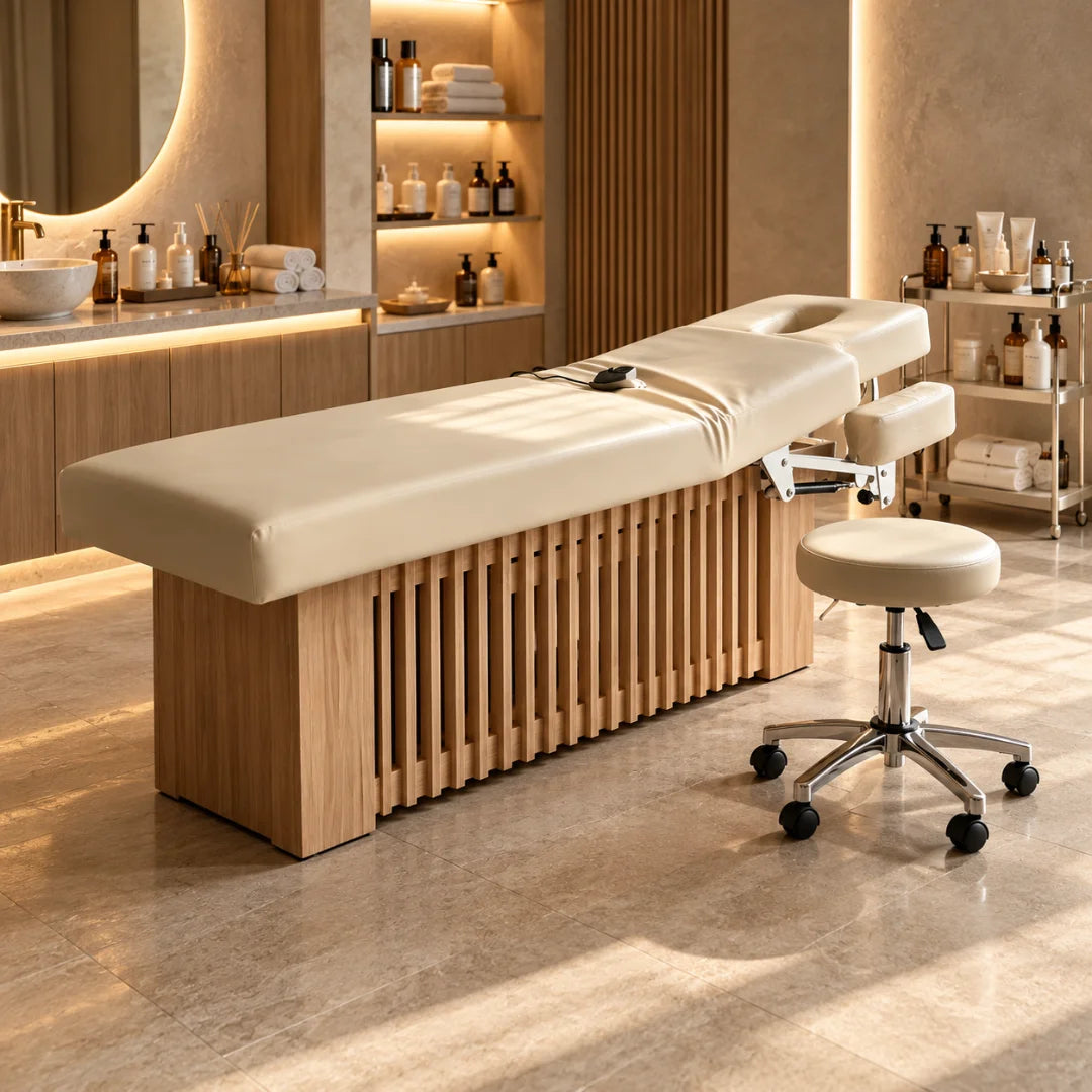 Wood-Finish Spa Massage Table with Padded Headrest