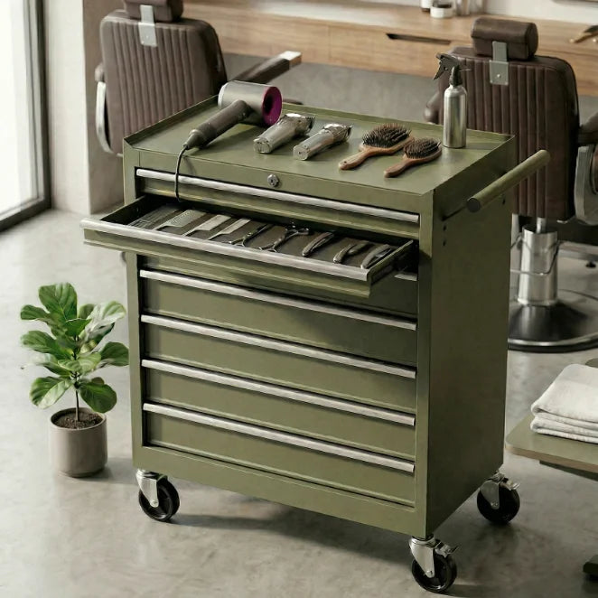 Rolling Barber Tool Cart with Drawers