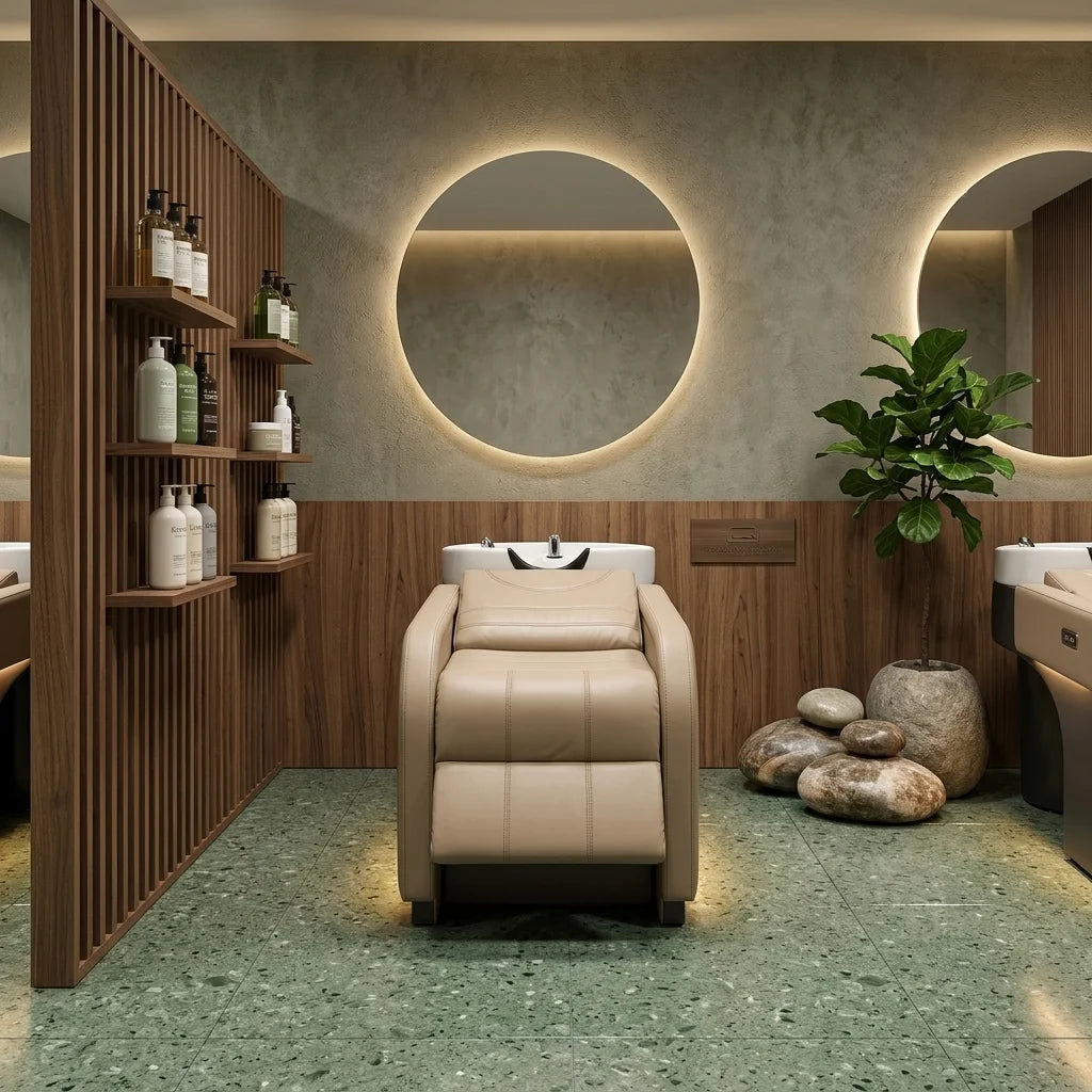 Reclining Salon Shampoo Chair with Integrated Basin