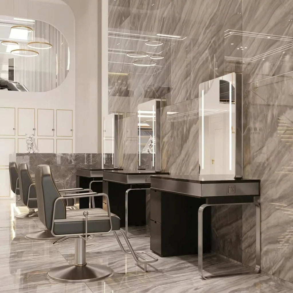 LED Salon Styling Station with Storage Cabinet