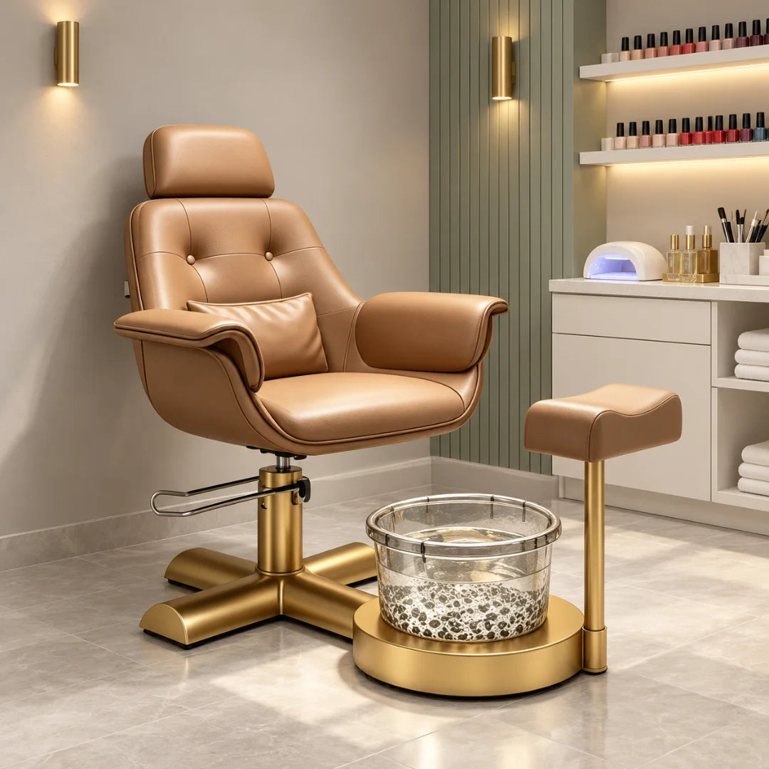 Button Tufted Pedicure Spa Chair with Padded Footrest