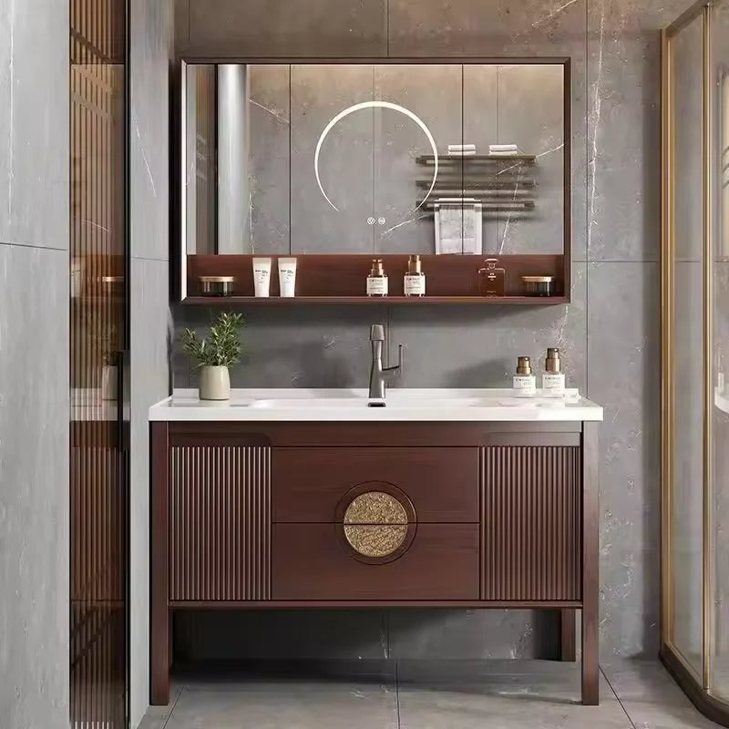 Luxury Walnut Spa Vanity Cabinet with LED Mirror