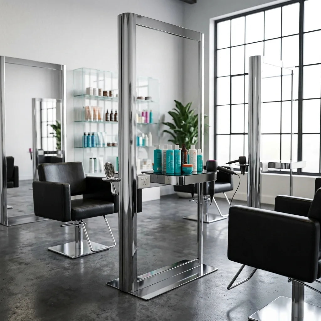 Chrome Plated Barber Mirror Station