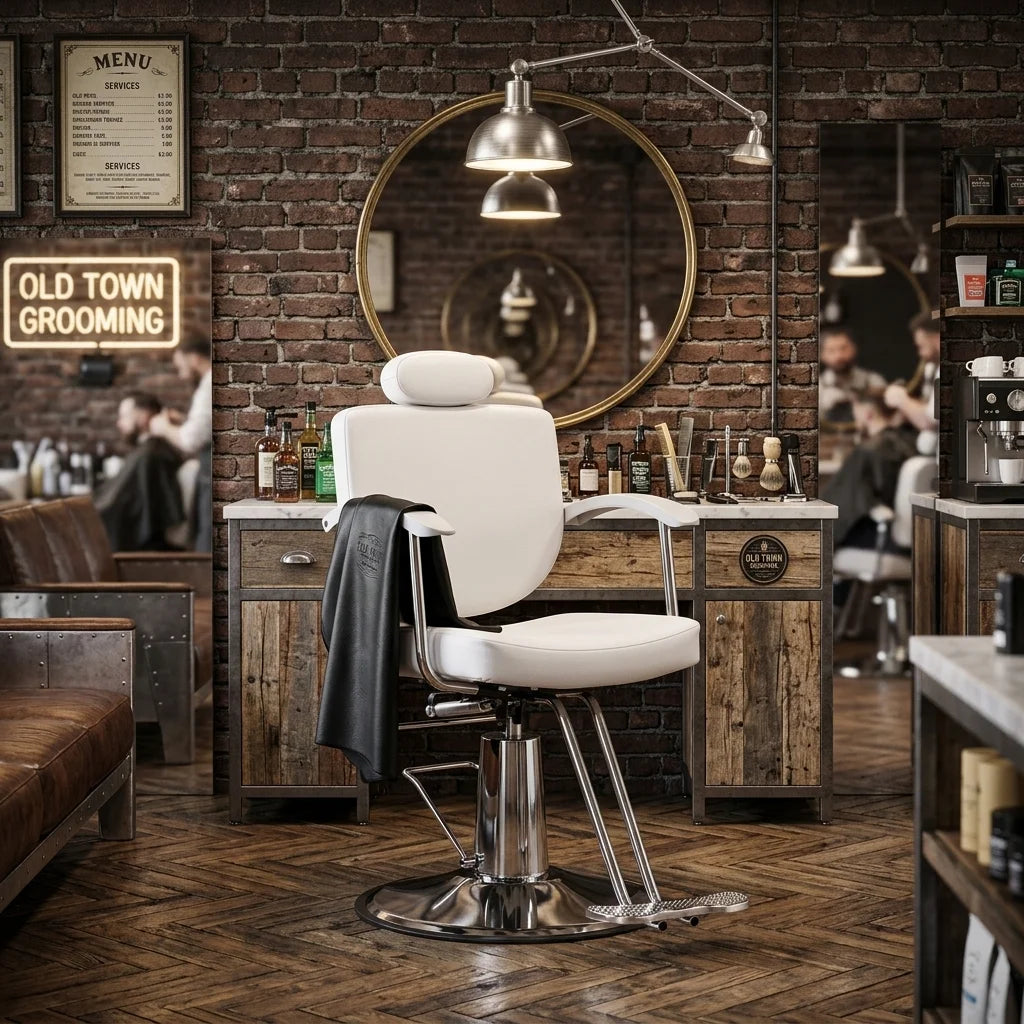 White Salon Styling Chair with Chrome Base