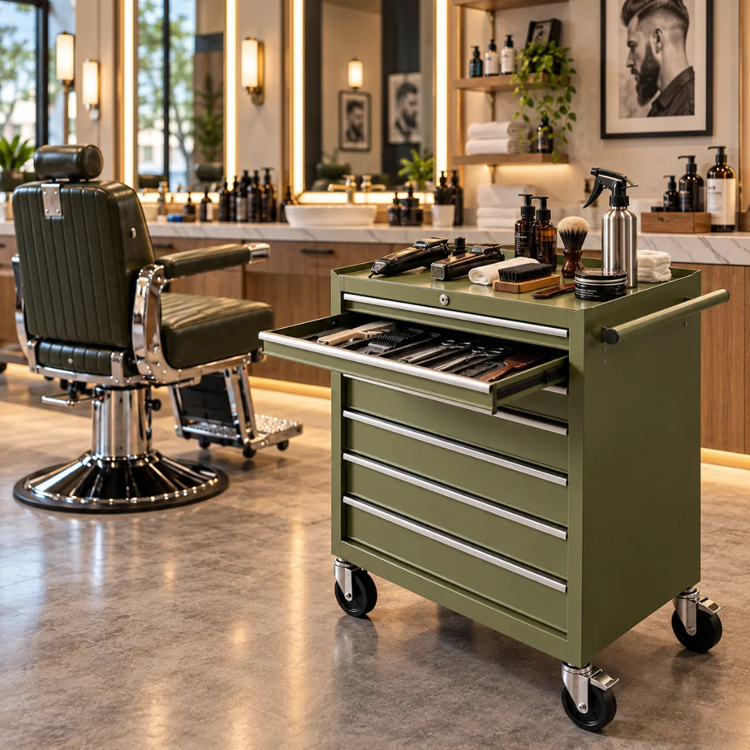 Rolling Barber Tool Cart with Drawers
