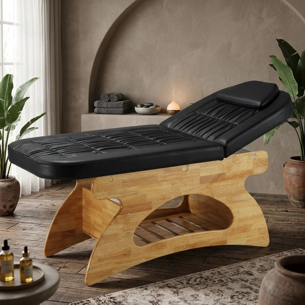 Spa Massage Bed with Natural Wood Base