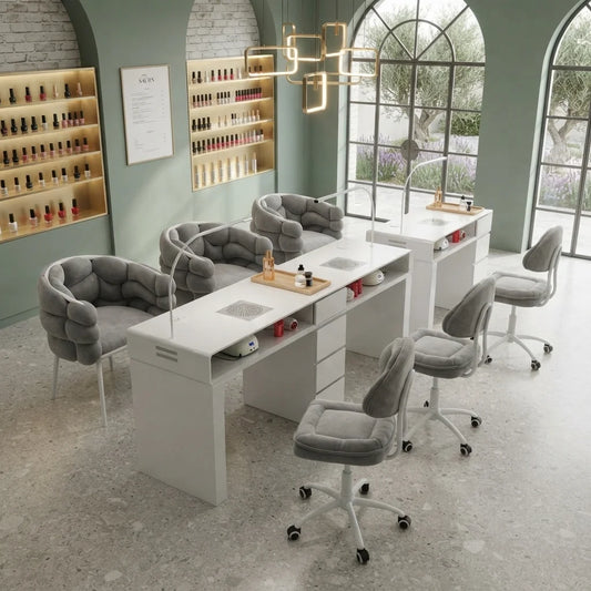 White Nail Salon Manicure Table With Lamp