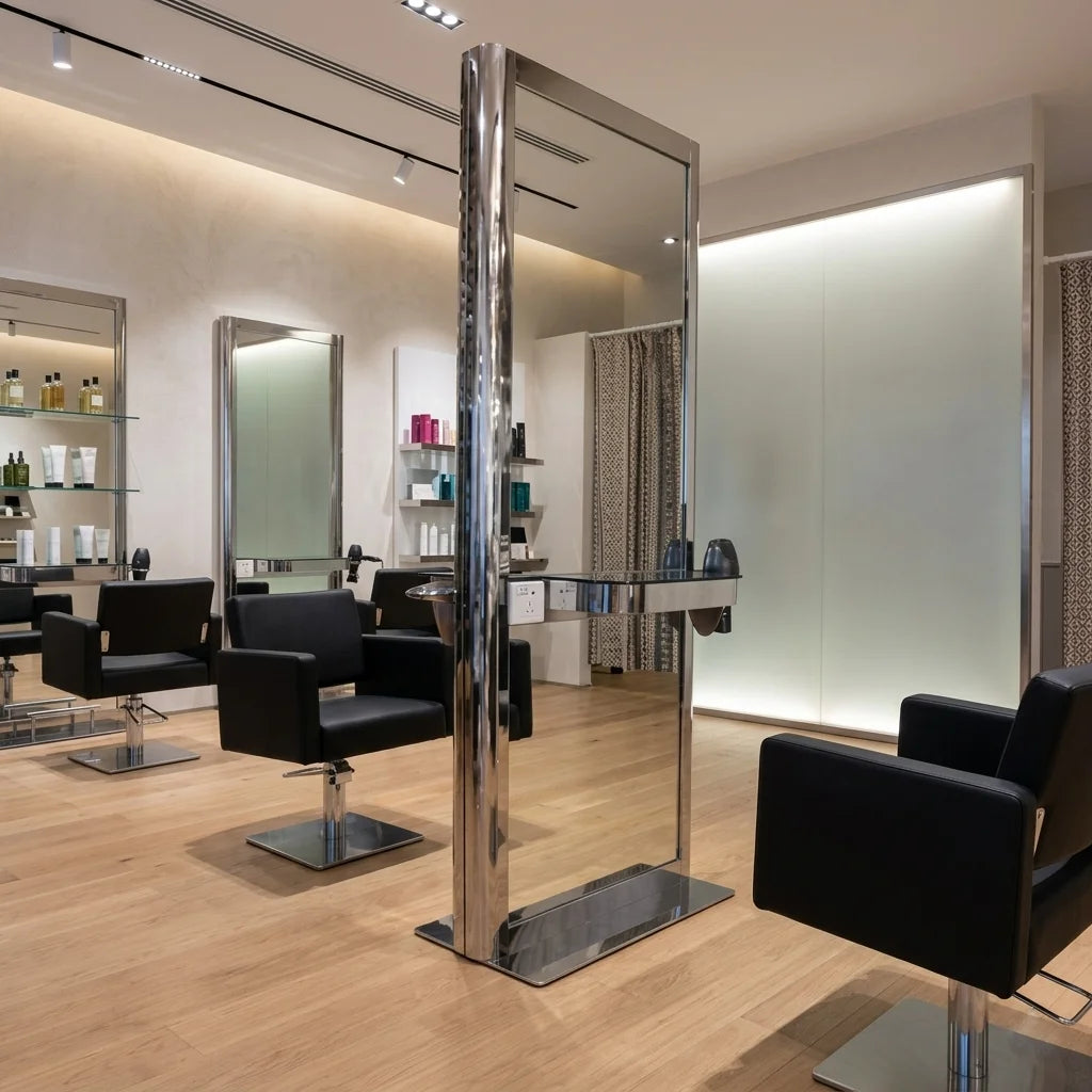 Chrome Plated Barber Mirror Station