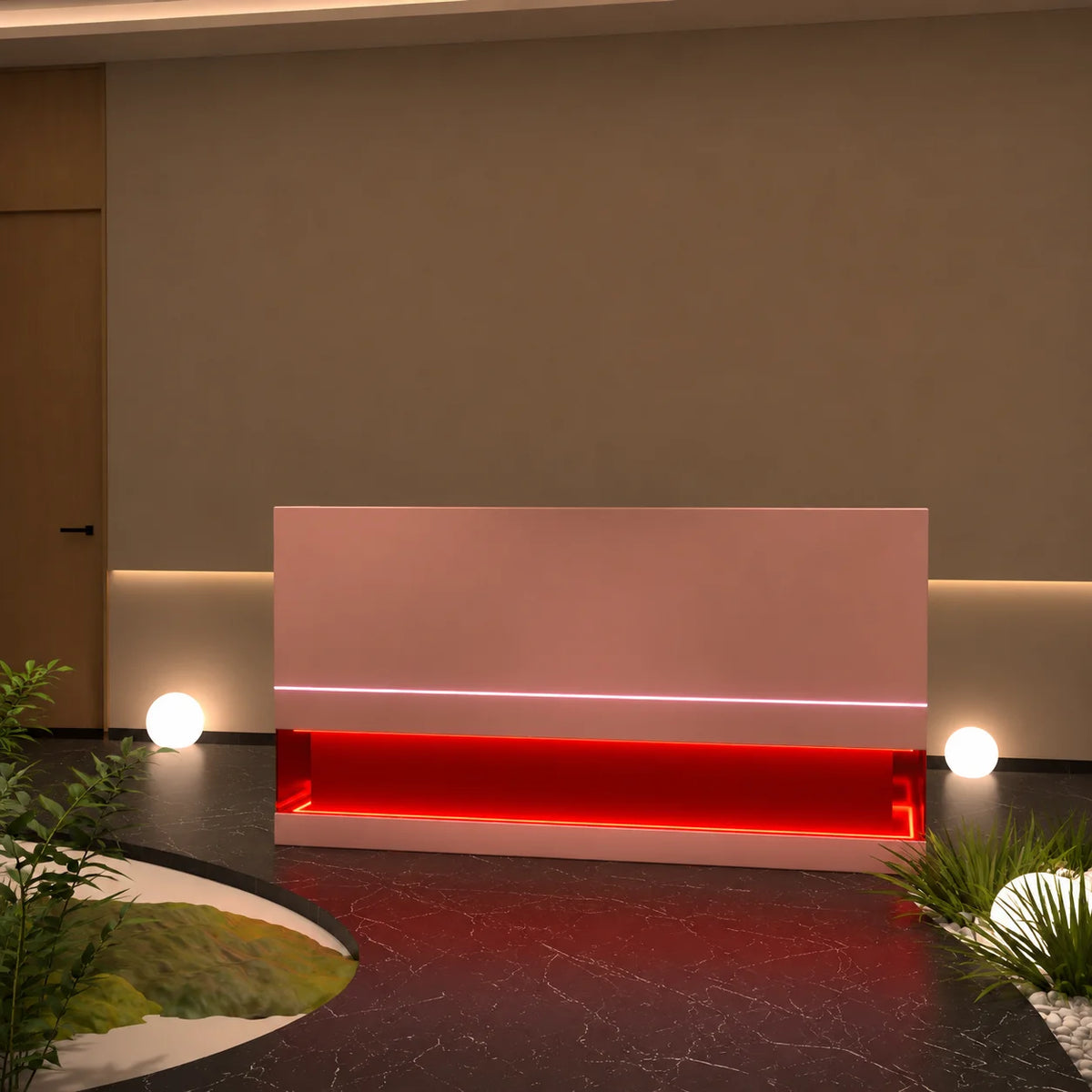 Modern Beauty Salon Reception Counter with Integrated LED Lighting