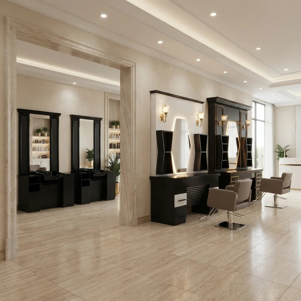 Custom Barber Styling Station with Mirror, Storage & Wash Basin Options