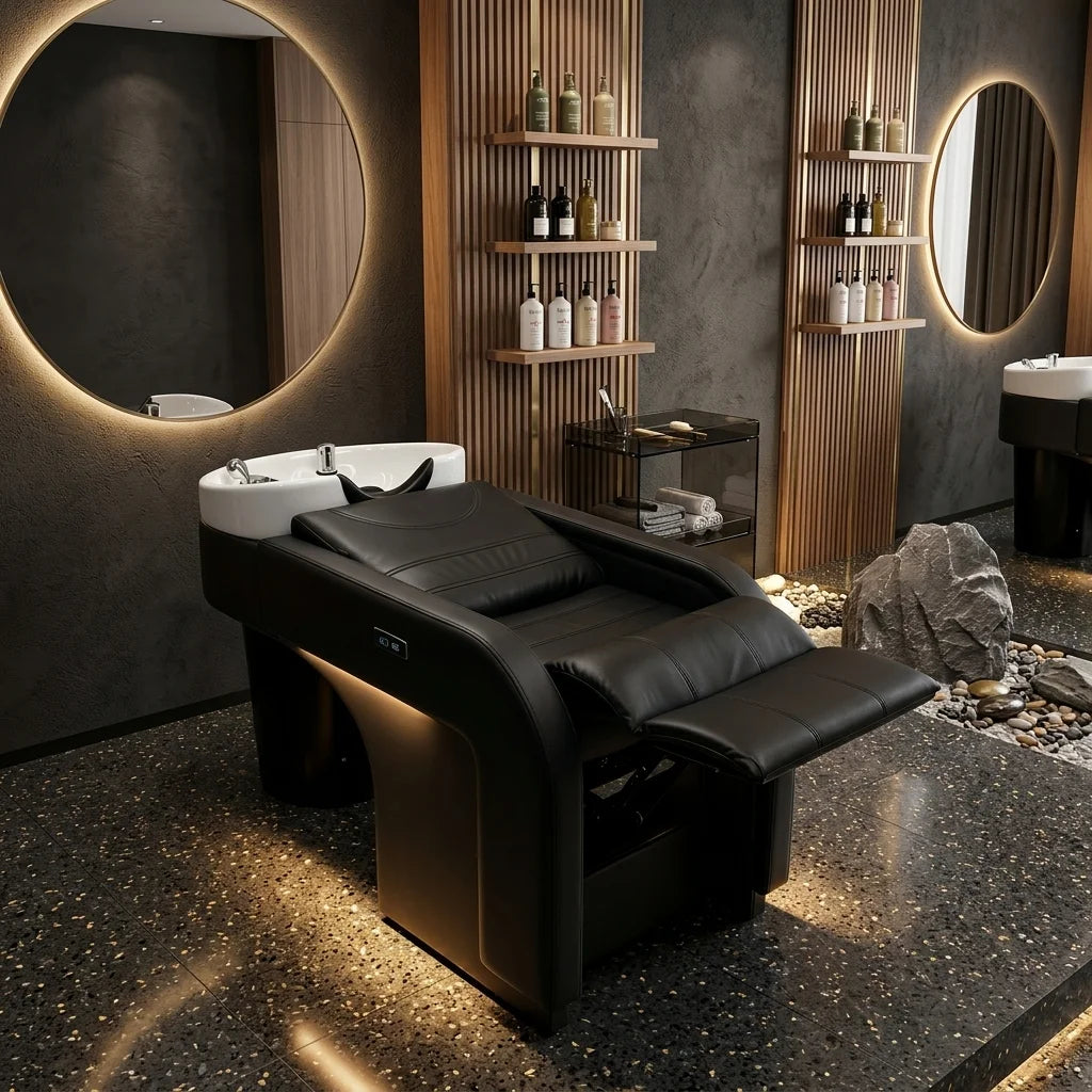 Reclining Salon Shampoo Chair with Integrated Basin