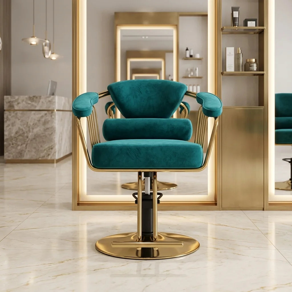 Barber Styling Chair with Gold Metal Frame