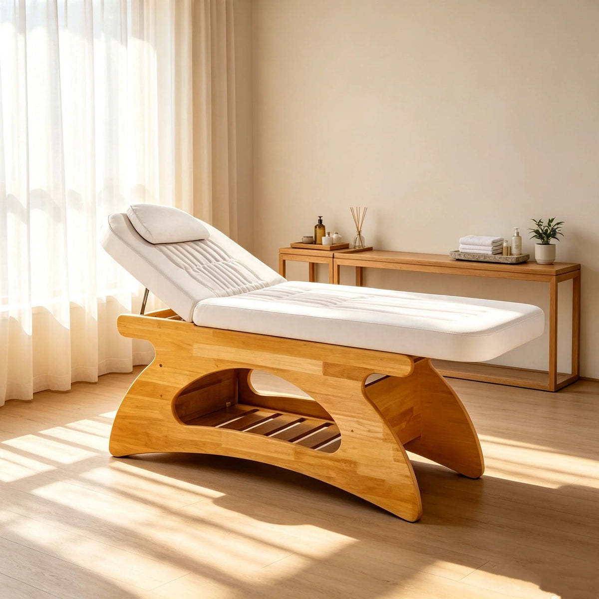 Spa Massage Bed with Natural Wood Base