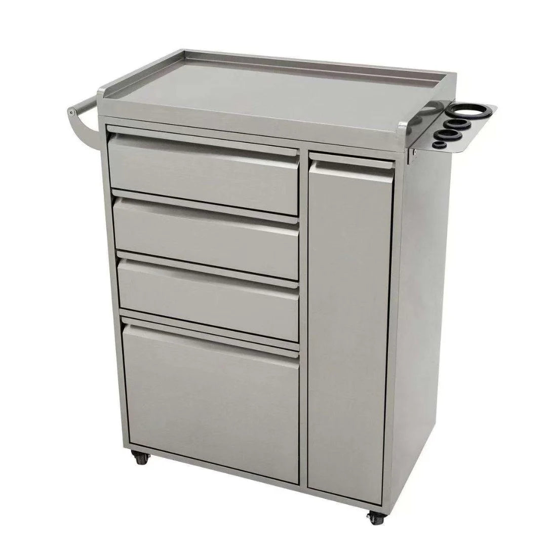 Brushed Silver Salon Trolley with Drawers and Storage Cabinet
