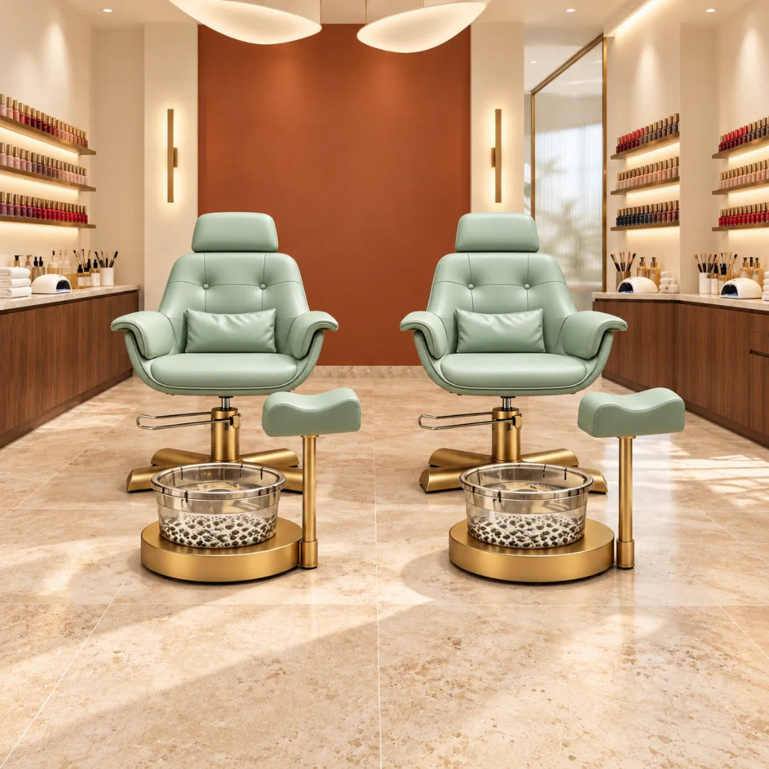Button Tufted Pedicure Spa Chair with Padded Footrest
