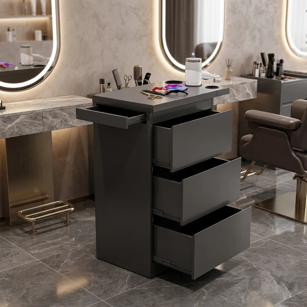 Barber Station Storage Unit with Work Surface