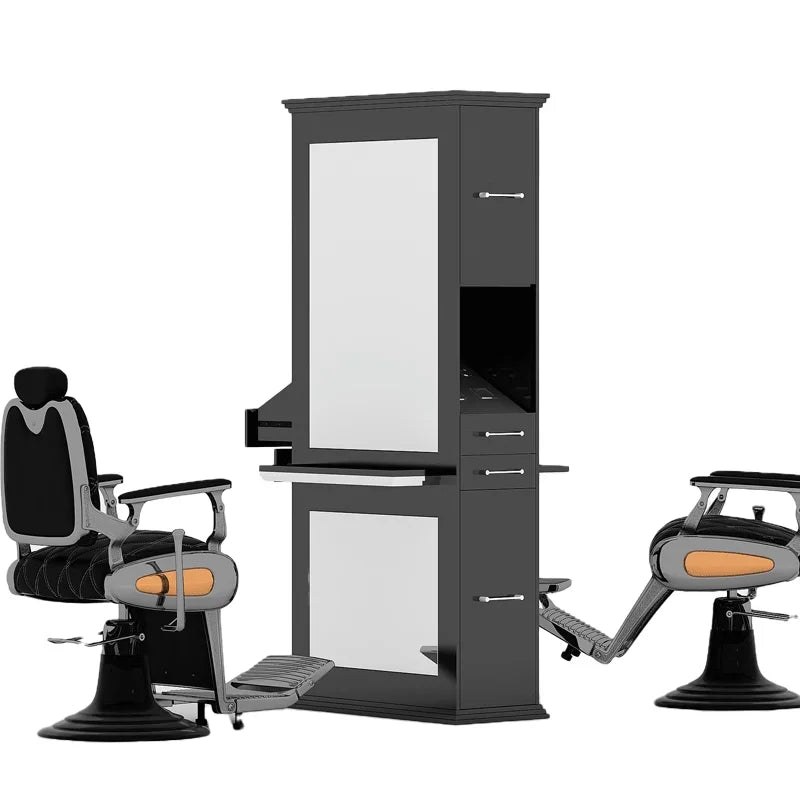 Modern Barber Styling Station with Integrated Shelving