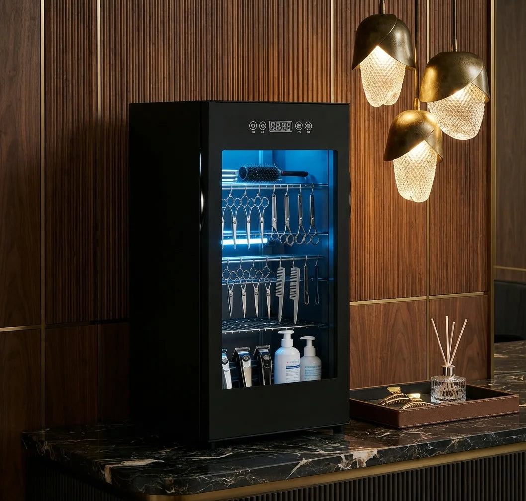 Black Barber & Salon Sterilization Cabinet