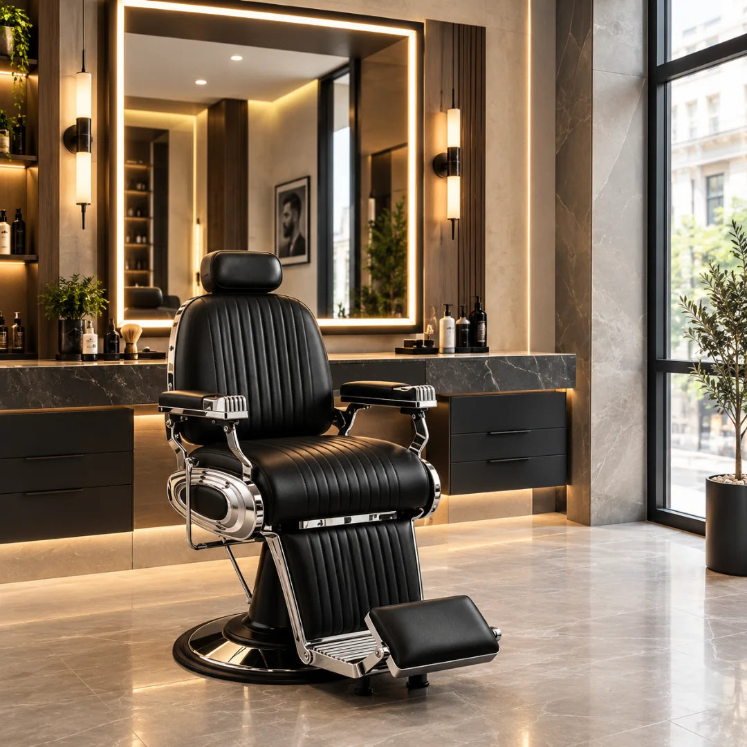 Classic Ribbed Black Theme Barber Chair