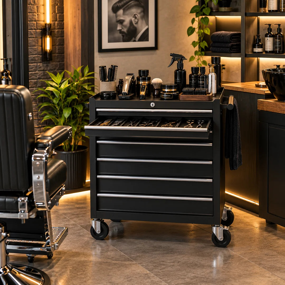 Rolling Barber Tool Cart with Drawers