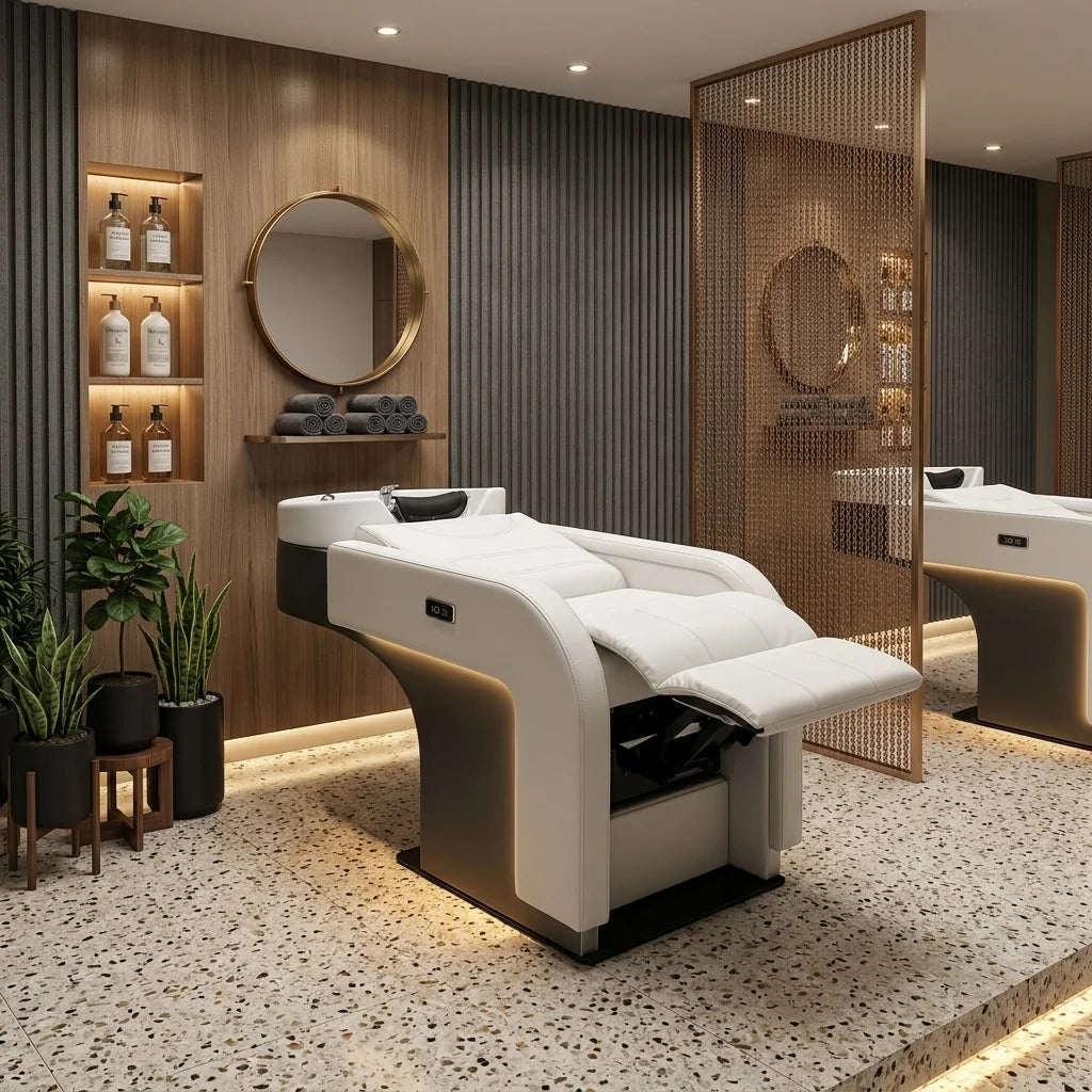Reclining Salon Shampoo Chair with Integrated Basin
