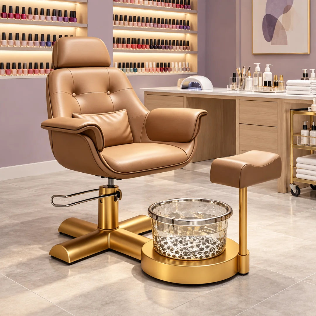 Button Tufted Pedicure Spa Chair with Padded Footrest