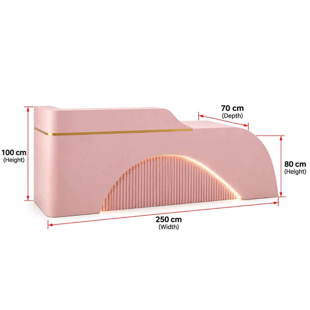 Pink Curved Salon Reception Desk with Illuminated Front