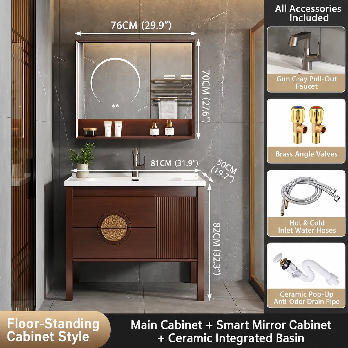 Luxury Walnut Spa Vanity Cabinet with LED Mirror