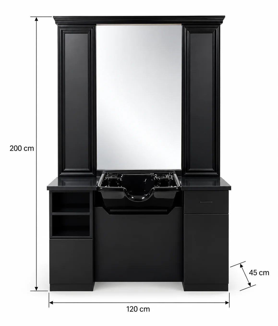 Custom Barber Styling Station with Mirror, Storage & Wash Basin Options