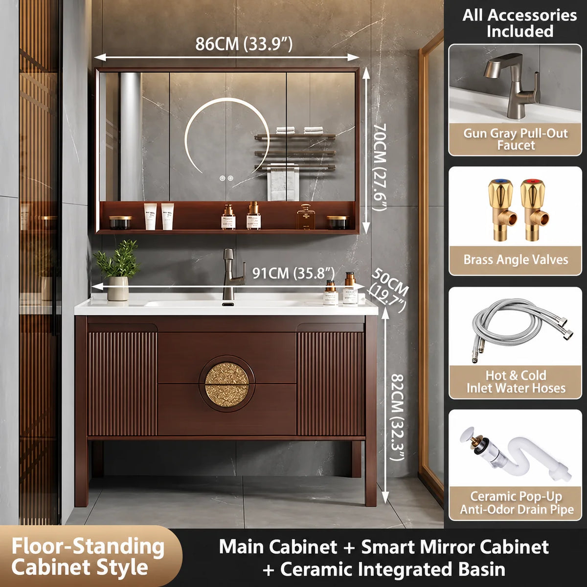 Luxury Walnut Spa Vanity Cabinet with LED Mirror
