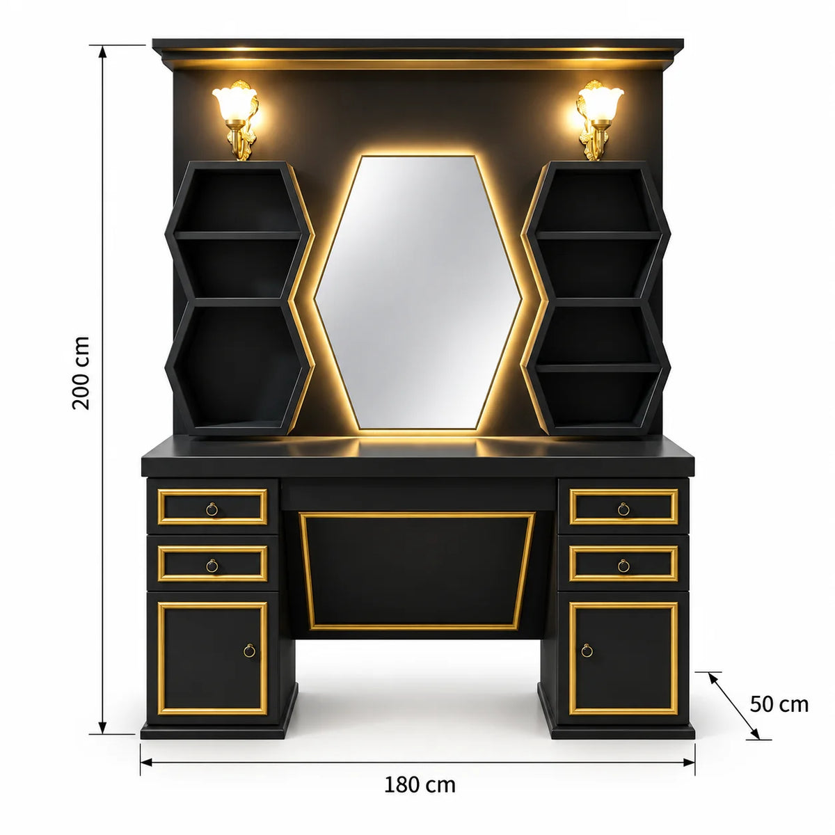 Custom Barber Styling Station with Mirror, Storage & Wash Basin Options