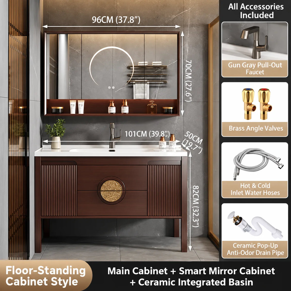 Luxury Walnut Spa Vanity Cabinet with LED Mirror