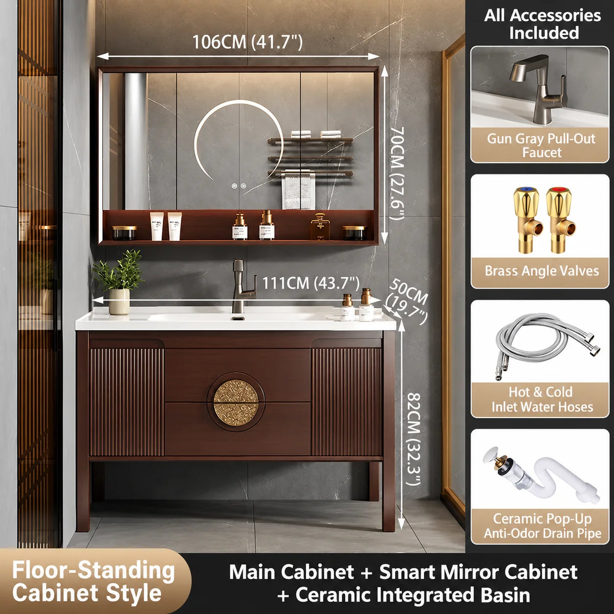 Luxury Walnut Spa Vanity Cabinet with LED Mirror