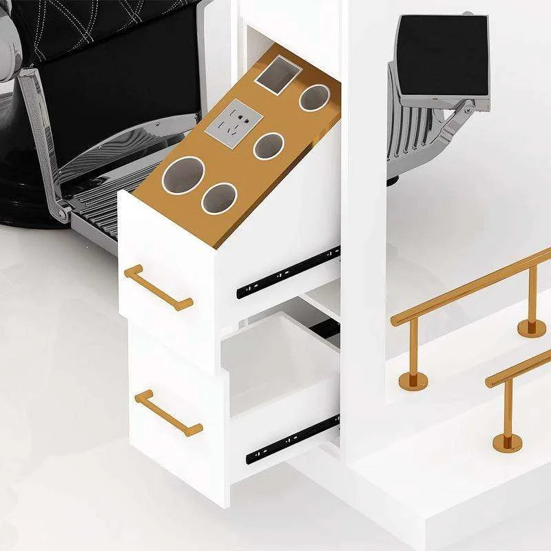 Modern Barber Styling Station with Integrated Shelving