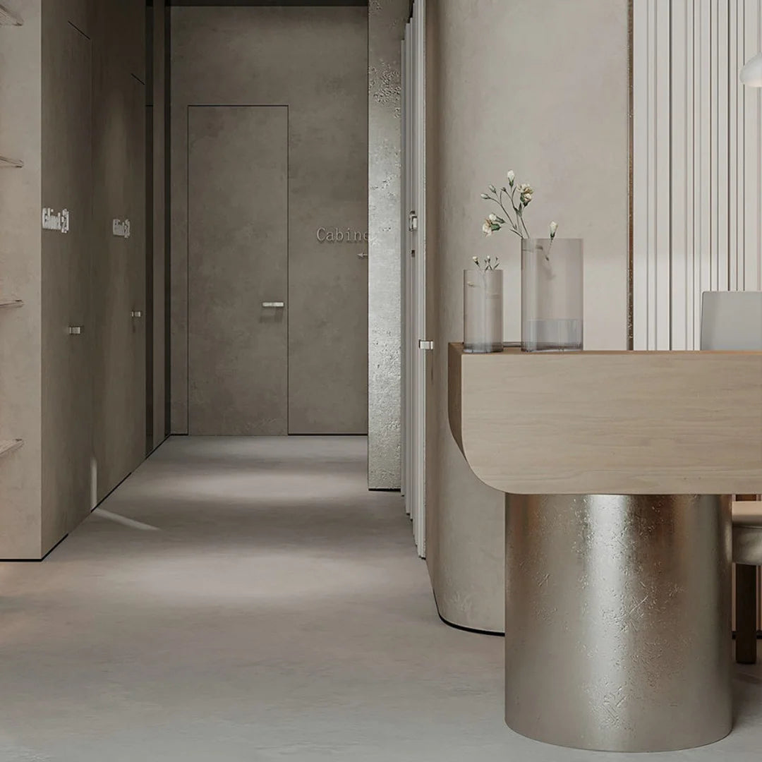 Reception Desk with Wood-Grain Front and Block Base