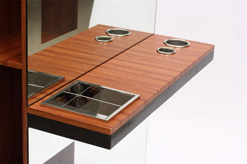 Modern Double-Sided Barber Styling Mirror with Integrated Storage