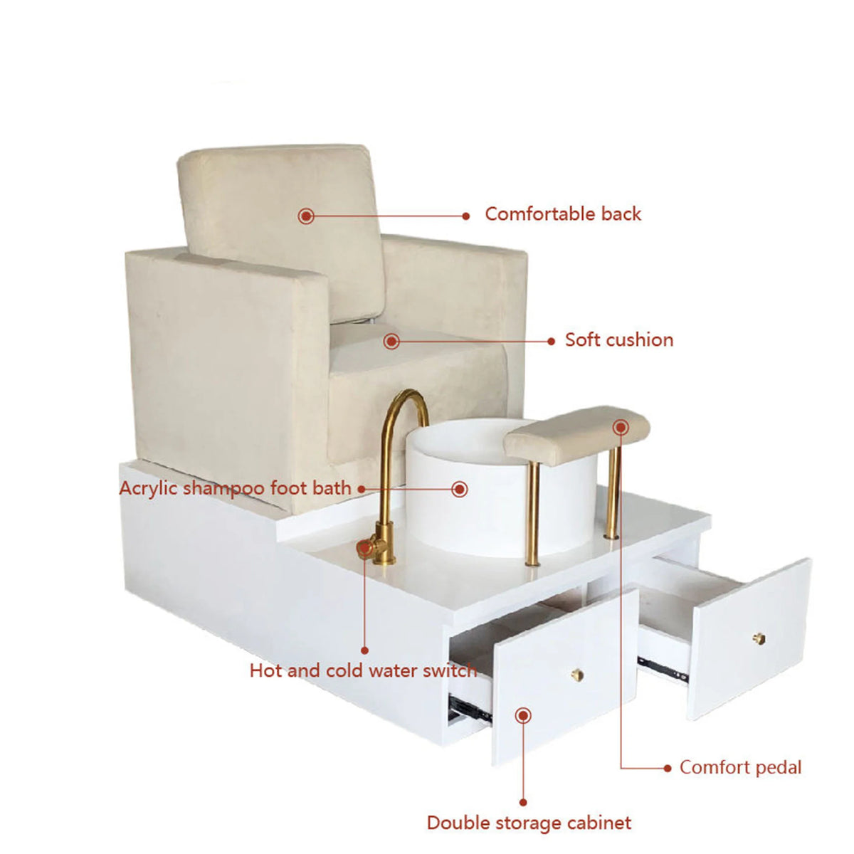 Cream Upholstered Pedicure Spa Chair