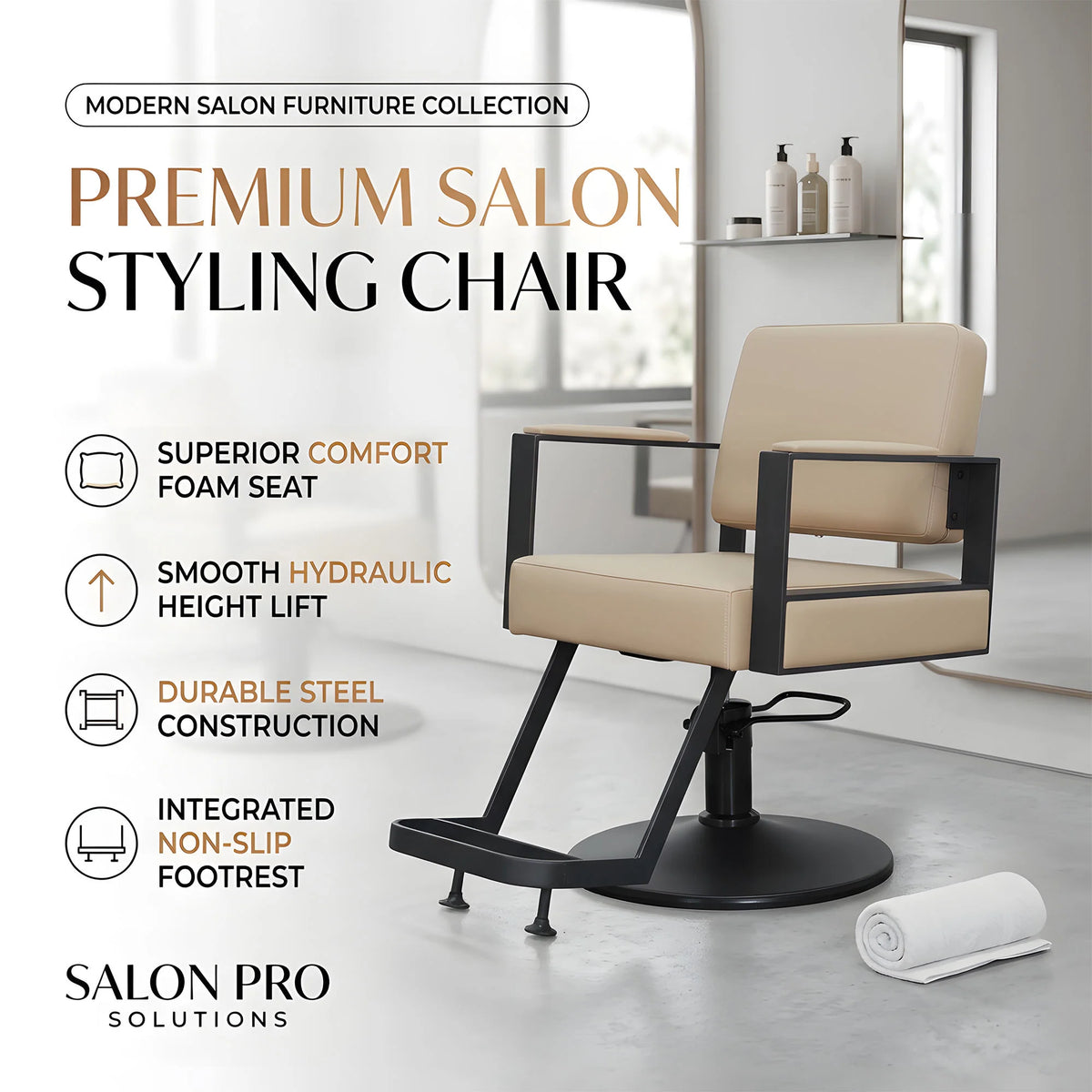 Hydraulic Hair Styling Chair with Padded Armrests