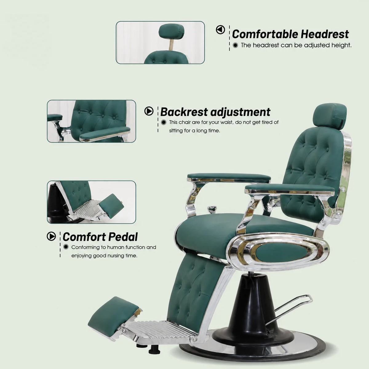 Bespoke Luxury Green Barber Chair