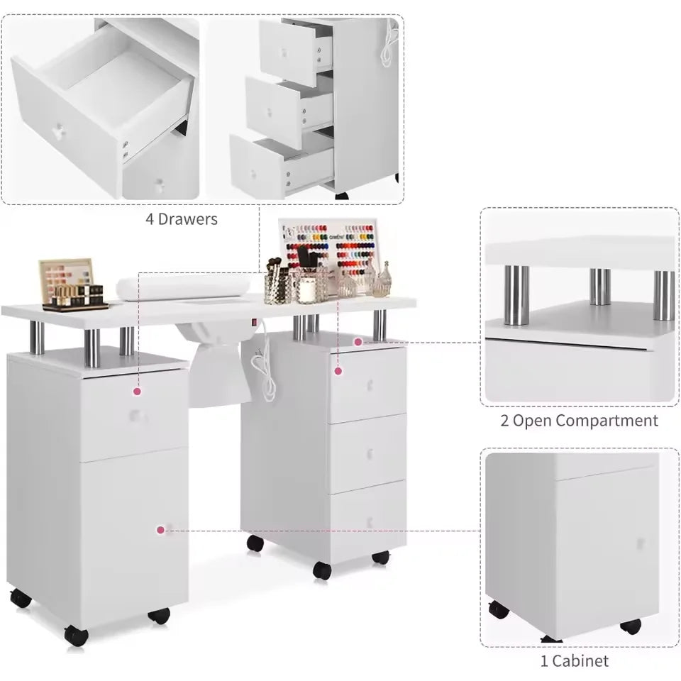 High-End Manicure Workstation with Dual Storage Cabinets
