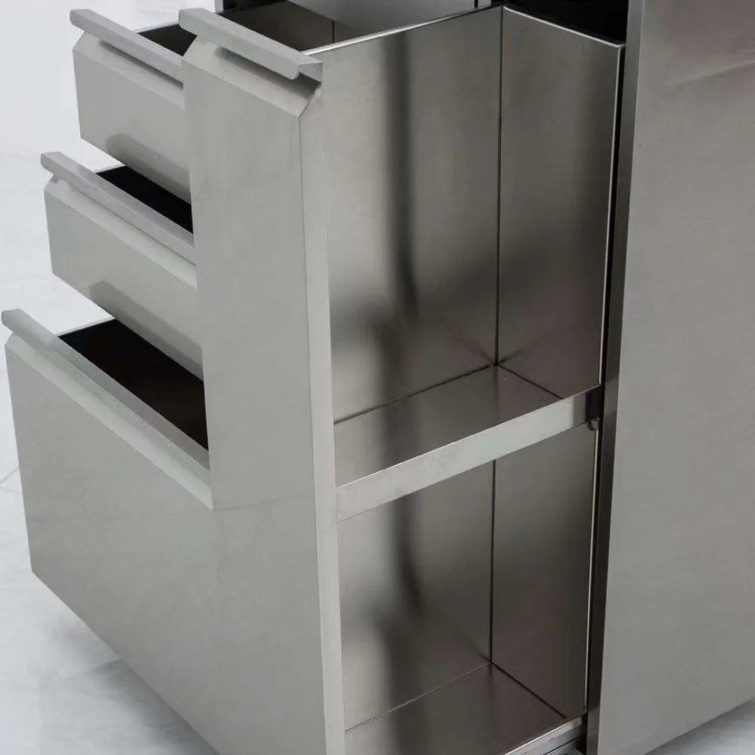 Brushed Silver Salon Trolley with Drawers and Storage Cabinet