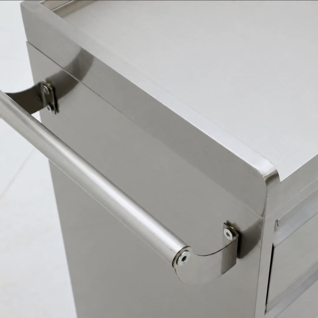Brushed Silver Salon Trolley with Drawers and Storage Cabinet