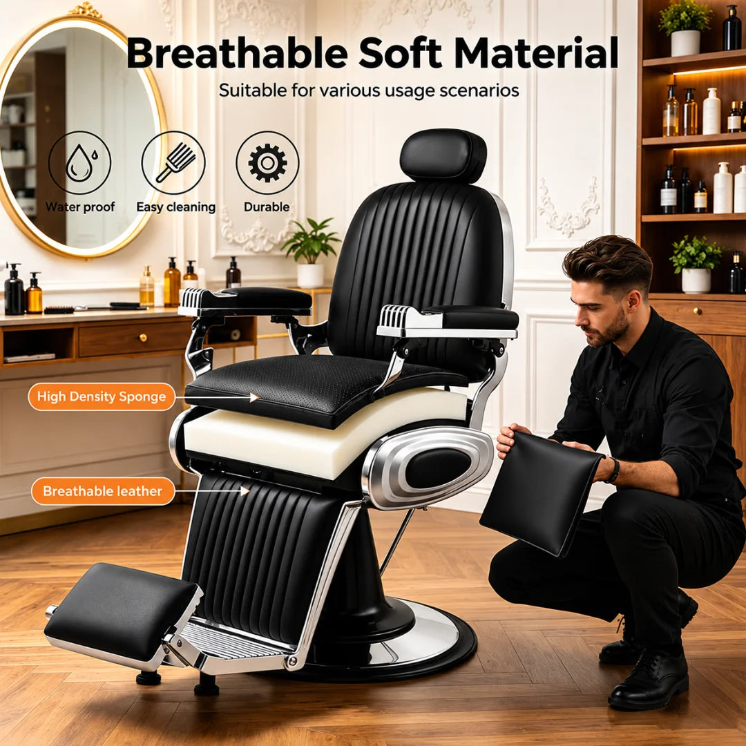 Classic Ribbed Black Theme Barber Chair