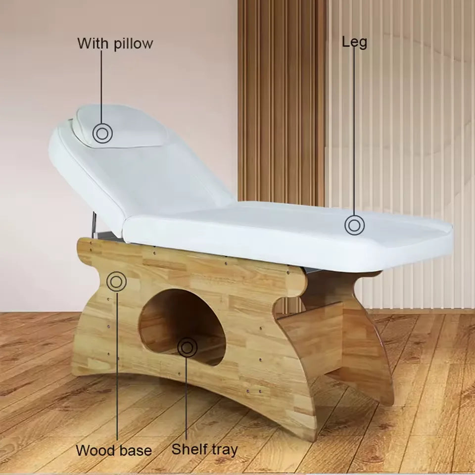 Spa Massage Bed with Natural Wood Base