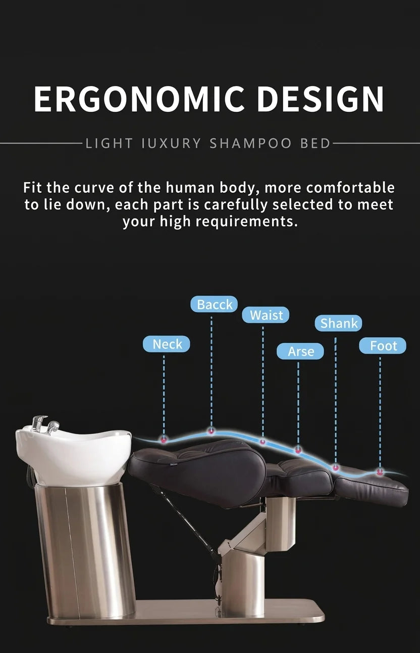 Black Upholstery Salon Shampoo Chair with Stool
