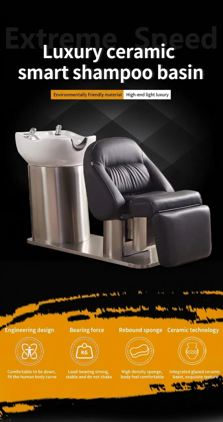Black Upholstery Salon Shampoo Chair with Stool