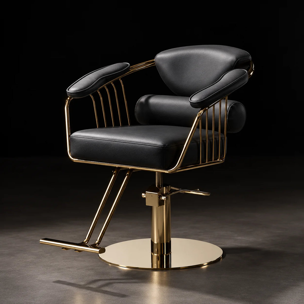 Barber Styling Chair with Gold Metal Frame