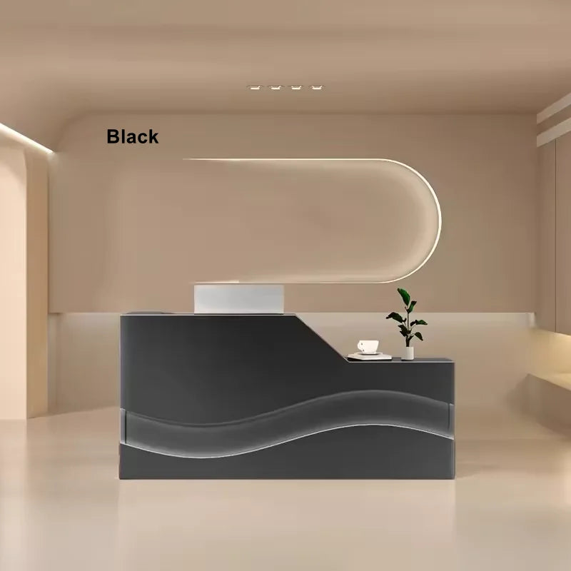 Modern Salon Reception Desk with Illuminated Wave Front