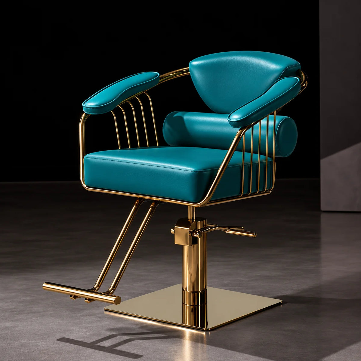 Barber Styling Chair with Gold Metal Frame